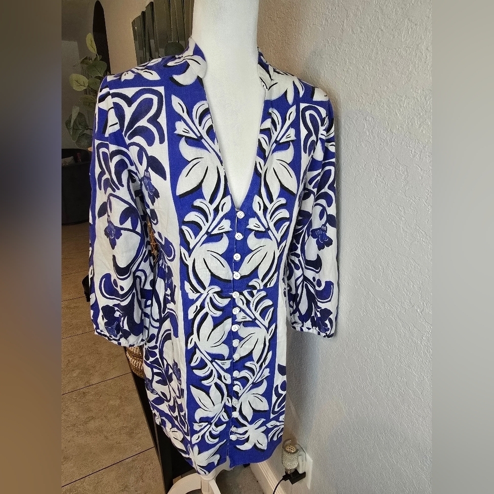 Zara Women's Floral Button Up Mini Linen Shirt Dress Size M